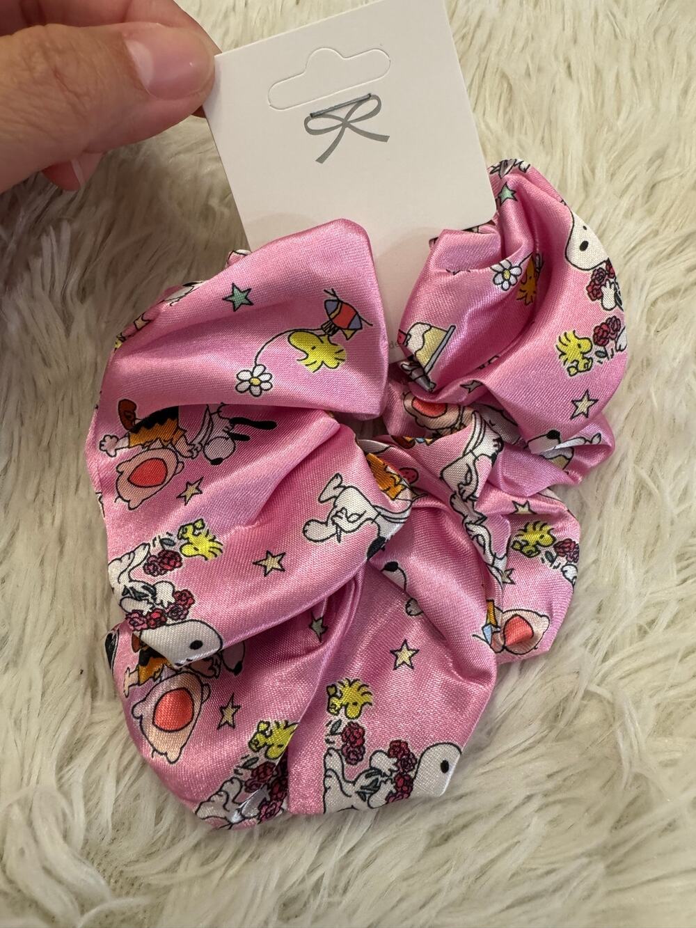 Snoopy peanuts and friends dark pink silky large hair scrunchie